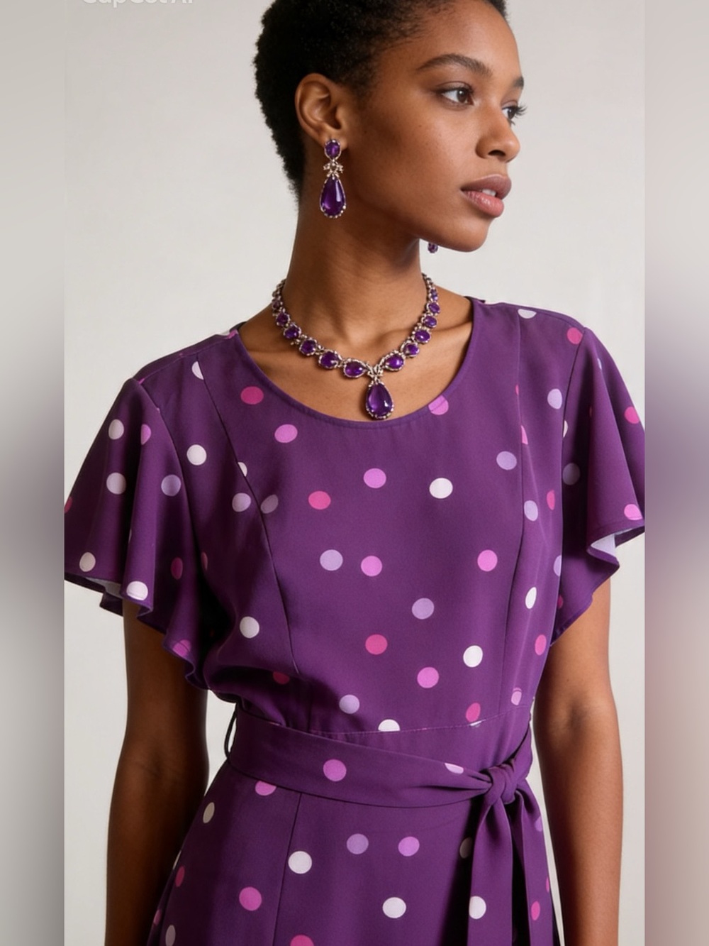 Lane Bryant Purple Polka Dot Flutter Sleeve Dress